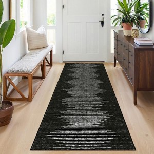 Modern Geometric Striped Area Rug Low Pile Non Slip Farmhouse Carpet - 1 of 4