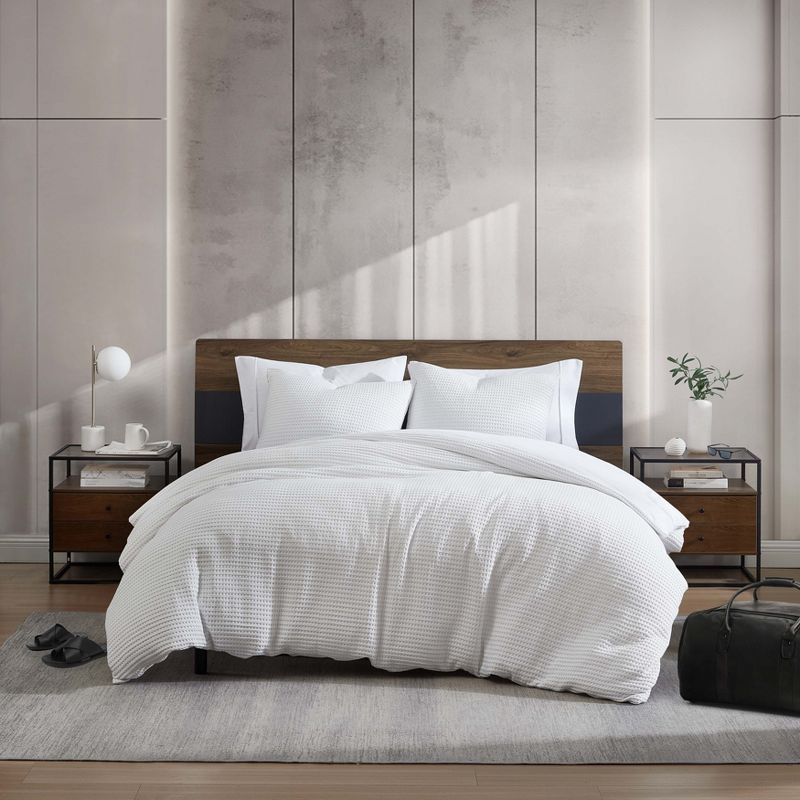 Kenneth Cole New York Textured Duvet Cover & Sham Sets (Solid Waffle-White)-Full/Queen, 2 of 10