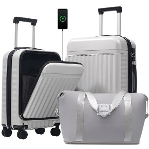 Whisen 3-Piece ABS Luggage Set Including Front Opening 20” & 24” Suitcases with USB, TSA Lock and Duffel Bag - 1 of 4