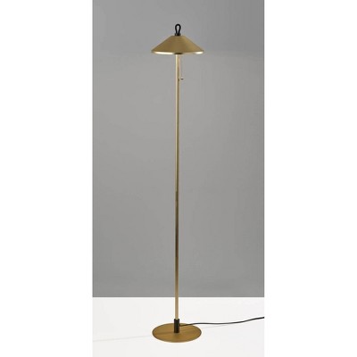 Antique Brass and Black Metal Floor Lamp with Conical Shade