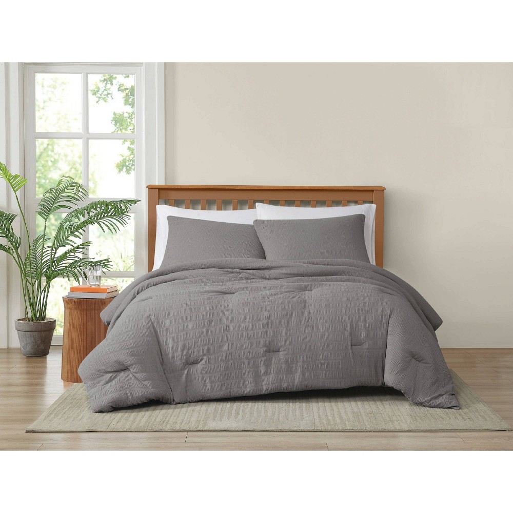 Photos - Duvet Truly Soft 2pc Twin/Twin Extra Long Crinkle Garment Comforter Set Gray