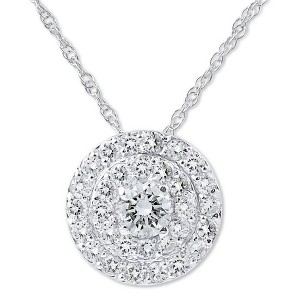 Pompeii3 3/4ct Diamond Double Halo Pendant 14K White Gold - 1 of 4