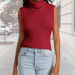 Women's Turtleneck Sleeveless Pullover Sweater Knit Tank Tops,Red - XL - 1 of 4