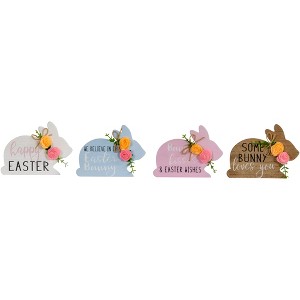 Northlight Set of 4 Floral Bunny Wooden Tabletop Easter Signs 7.75" - 1 of 4