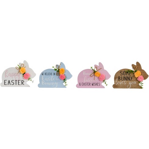 Northlight Set of 4 Floral Bunny Wooden Tabletop Easter Signs 7.75" - image 1 of 4