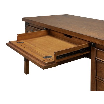 Auburn Brown Wood Executive Desk with Black Iron Accents