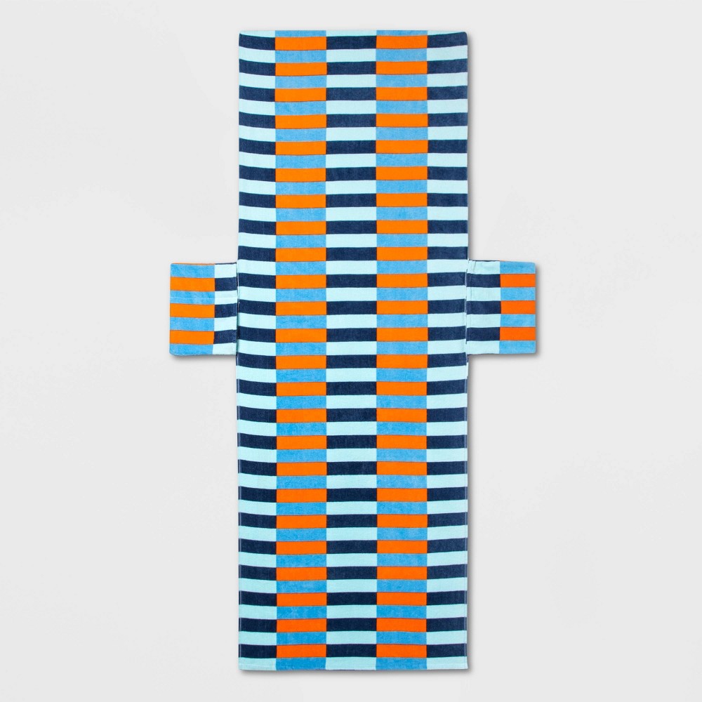 Photos - Towel Striped Chair Pocket Beach  Blue/Orange - Sun Squad™
