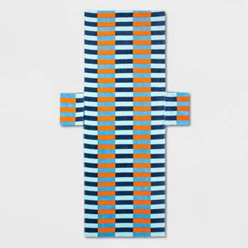 Striped Chair Pocket Beach Towel Blue/Orange - Sun Squad™
