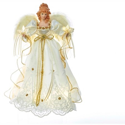 Kurt Adler 14" Battery-Operated Ivory and Gold LED Angel Treetop