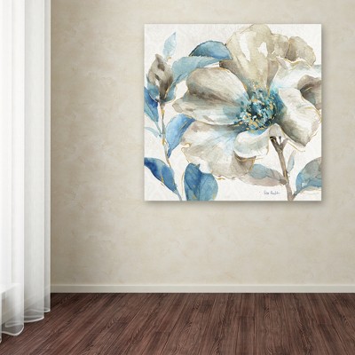 Large Blue and White Floral Canvas Print with Gold Accents