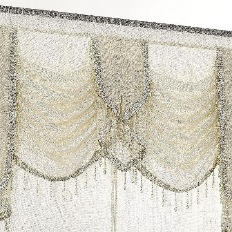 Kate Aurora Ultra Glam Beaded Sparkly Sheer Window in a Bag Curtain Set, 4 of 7