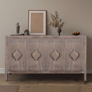 ORRD Antique Black Hollow 4-Door Cabinet, American Country Style – Perfect for Living Room, TV, or Kitchen - 1 of 4