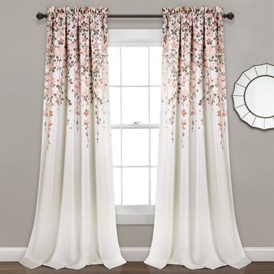 Set of 2 (95"x52") Weeping Flower Light Filtering Window Curtain Panels Blush - Lush Décor