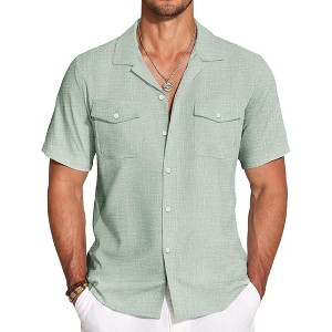 COOFANDY Men's Linen Short Sleeve Button Down Casual Cuban Collar Summer Beach Shirts Vacation Essentials - 1 of 4