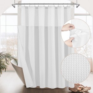 Cotton Blend Soft Waffle Weave Shower Curtain with Snap in Liner - 1 of 4