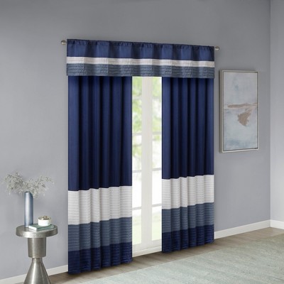 Navy and Ivory Pintuck Faux Silk Window Valance