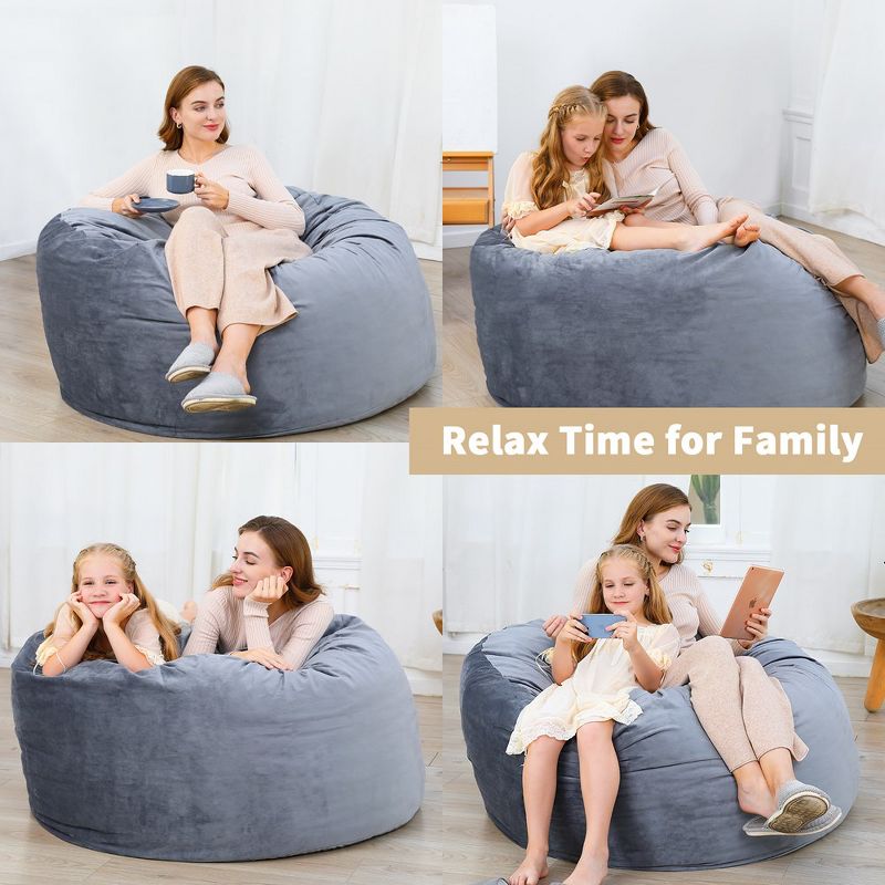 4 Foot Bean Bag Chair Memory Foam Big Bean Bag for Adults Big Sofa with Fluffy Removable Microfiber Cover, 5 of 8