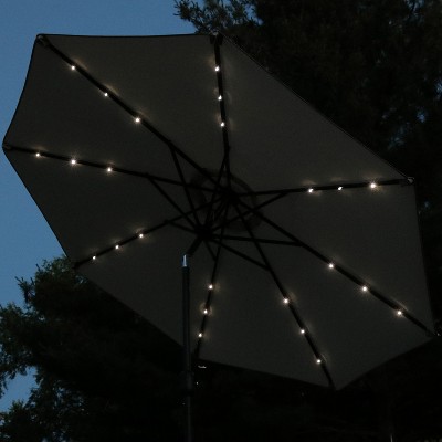 Beige 9-Foot Aluminum Patio Umbrella with Solar LED Lights
