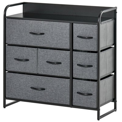 Yukimo 31.5" Dark Gray 7-Drawer Fabric Dresser, Storage Chest with Steel Frame and Wooden Top for Bedroom and Hallway