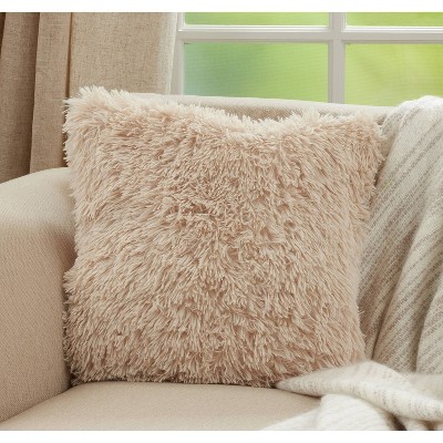 Natural Faux Fur Square Throw Pillow with Down Filling