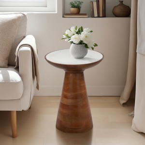 Wooden Accent Table with Marble Top - Modern Home Decor - Solid Wood Base - Ideal for Living Room, Bedroom & Office - 1 of 4
