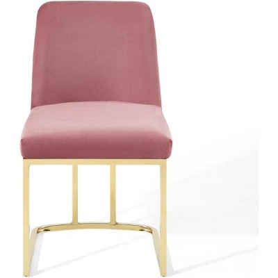Gold Dusty Rose Velvet Upholstered Side Chair with Metal Base