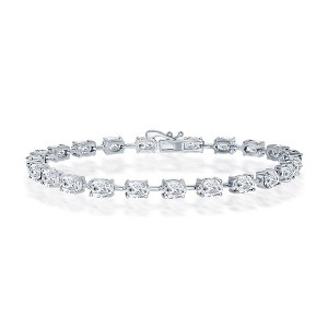 Simona Sterling Silver, 6x4mm Oval, 13.33cttw White Topaz Tennis Bracelet - White - 7.5 Inch - 1 of 2