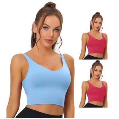 Allegra K Women's Workout Fitness Longline Wireless Padded Sports Bras Multicolored