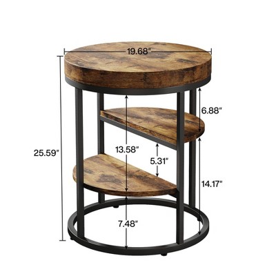 Rustic Round Wood and Metal 3-Tier End Table