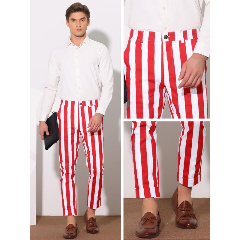 Lars Amadeus Men's Slim Fit Flat Front Formal Business Striped Cropped Pants, 4 of 6