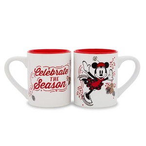 Silver Buffalo Disney Mickey and Minnie Mouse "Celebrate The Season" Ceramic Mugs | Set of 2 - 1 of 4