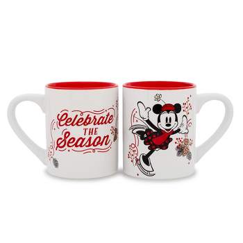 Silver Buffalo Disney Mickey and Minnie Mouse "Celebrate The Season" Ceramic Mugs | Set of 2
