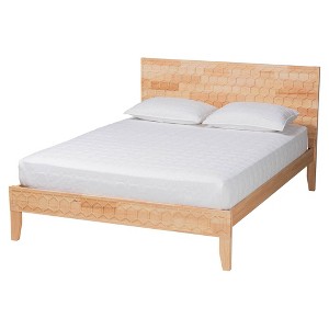 Baxton Studio King 4pc Hosea Carved Honeycomb Bedroom Set Natural - 1 of 4