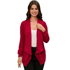 Coolmee Women's Casual Lapel Open Front Cardigan Long Sleeve Sweater Ribbed Knit Outwear - 1 of 4