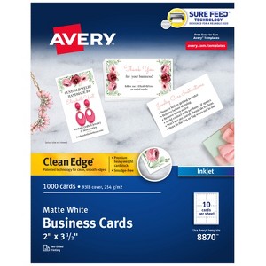 Avery Clean Edge Printable Business Cards with Sure Feed Technology, 2" x 3.5", White, 1,000 Blank Cards for Inkjet Printers (08870) - 1 of 4