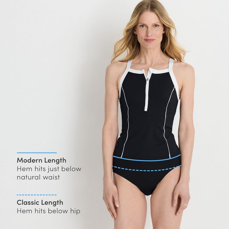 Lands' End Women's Chlorine Resistant High Neck Zip Front Racerback Tankini Swimsuit Top, 4 of 5