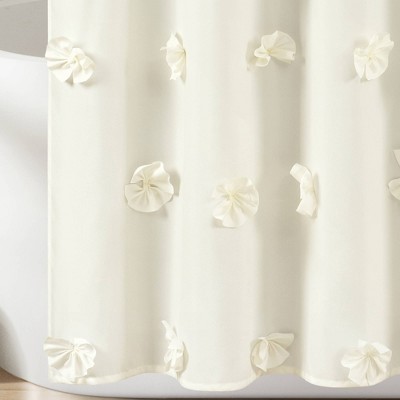 Ivory Fabric Shower Curtain with Handmade Bows, 72" x 72"