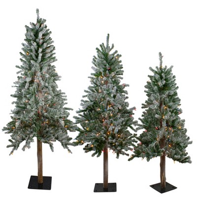 Northlight 3ct Pre-Lit Flocked Alpine Artificial Christmas Trees 4ft, 5ft and 6ft - Multi Lights