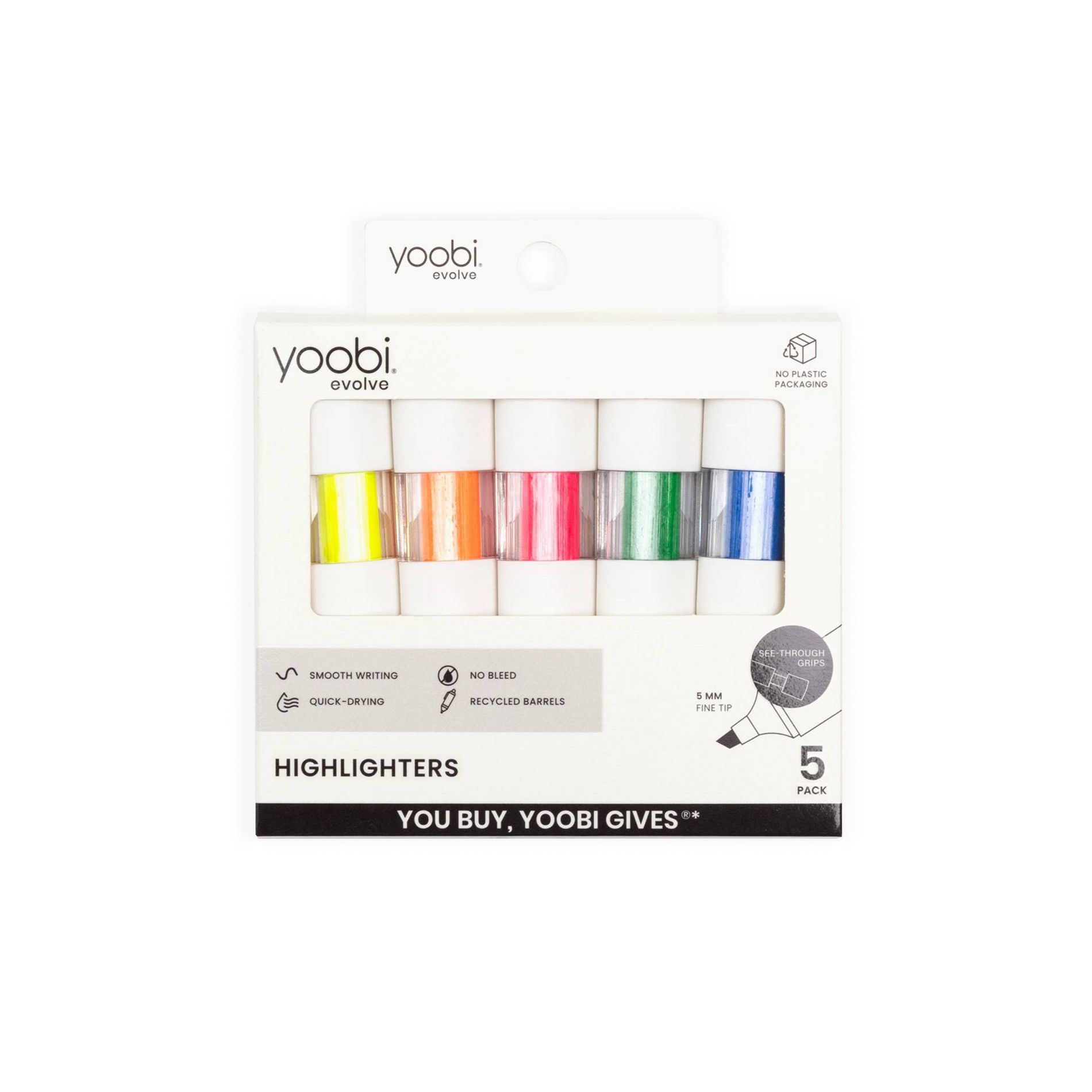 Yoobi Evolve 5pk Highlighters See-Through Barrel 5.0mm color Ink