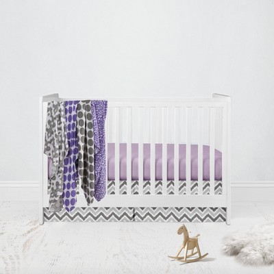 Bacati - Ikat Dots Leopard  Purple Grey Girls 6 pc Crib Set with 4 Muslin Swaddle Blankets