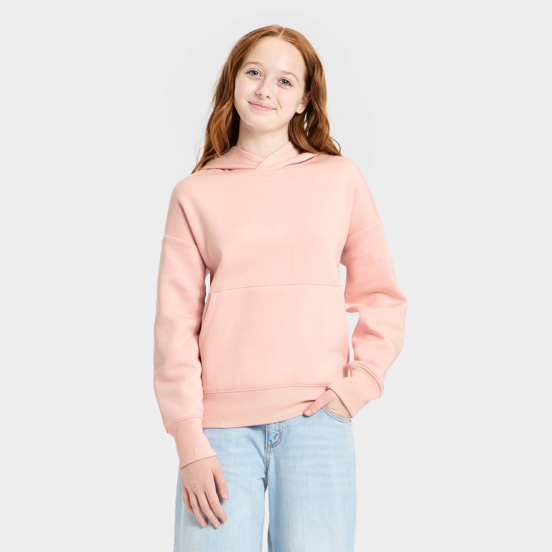 Girls' Oversized Fleece Hoodie Sweatshirt - art class™ Pink L