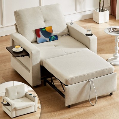 Vipbear 3-in-1 Sofa Chair Bed,42.5" W Convertible Sleeper Chair with Pull Out Bed, USB Charging Ports & Wing Table,Cup Holder,Adjustable Backrest