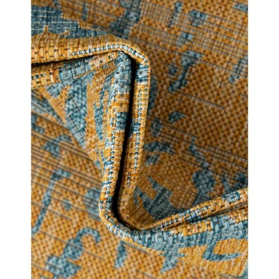 Yellow and Aqua Rectangular Synthetic Outdoor Area Rug