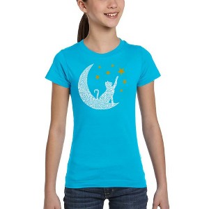 LA Pop Art Cat Moon - Girl's Word Art T-Shirt - 1 of 4
