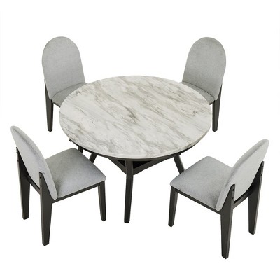 5 Piece Dining Table Set With Open Storage Shelf, Modern Round Dining Table With 4 Upholstered Chairs For Dining Room, Black White
