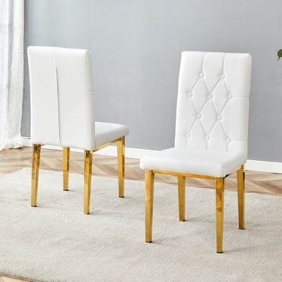 Vynxaria Set of 2 White Armless Dining Chairs with Vintage Design