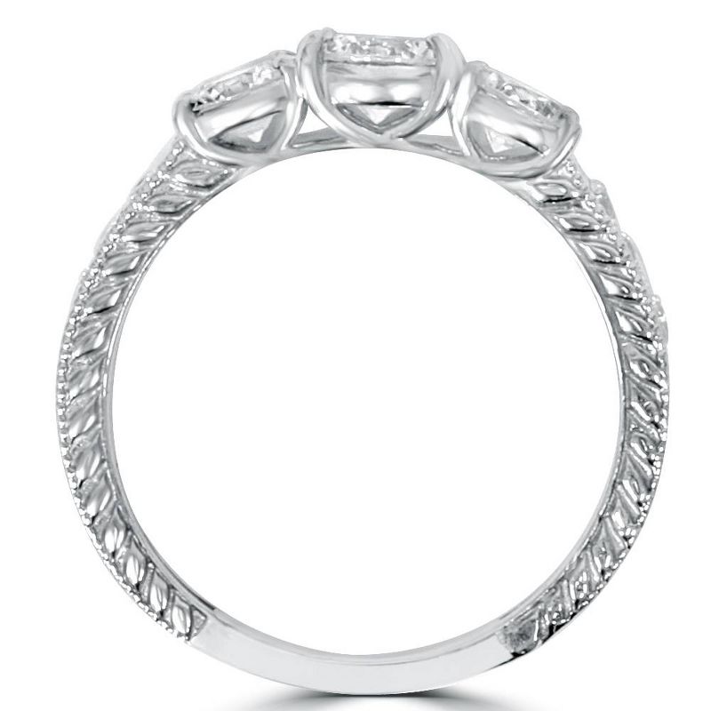 Pompeii3 3/4ct Vintage Three Stone Round Diamond Engagement Ring 14K White Gold, 2 of 4