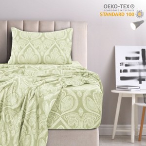 4 Piece Bed Sheets Printed Microfiber Sheet Set Ultra Soft, Easy Care Paisley Printed Sheets - Lux Decor Collection - 1 of 4
