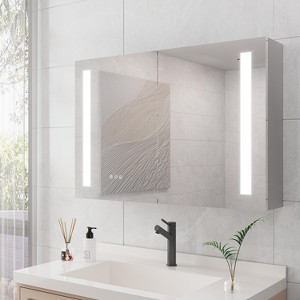 Lighted Bathroom Medicine Cabinet with Mirror, Bathroom Vanity Mirror,Wall Mounted,Touch Switches,Clock,Defog, Stepless Dimming,3-Color Temper Change - 1 of 4