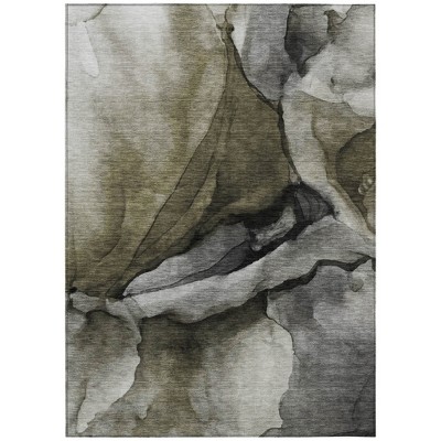 Gray And Silver Abstract Washable Indoor Outdoor Area Rug